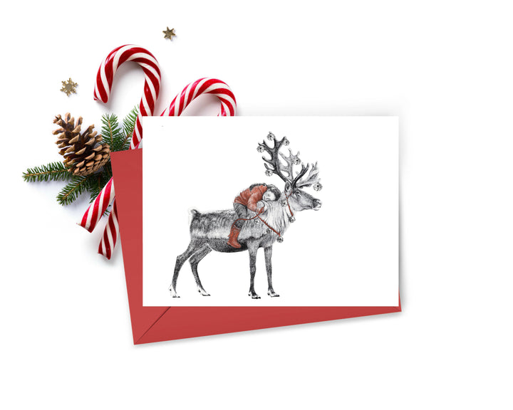 Carte de Voeux de Noël originale - Fille tsaatan sur son Renne