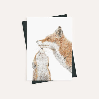 Mama fox with cub - kiss - Colored - greeting card - LE NID atelier