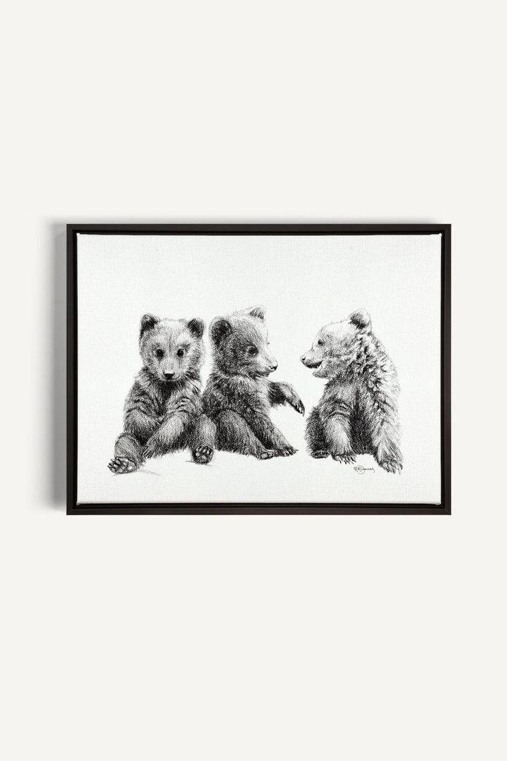 3 Brown Bear Cubs "Social Animal" Collection, canvas print - LE NID atelier