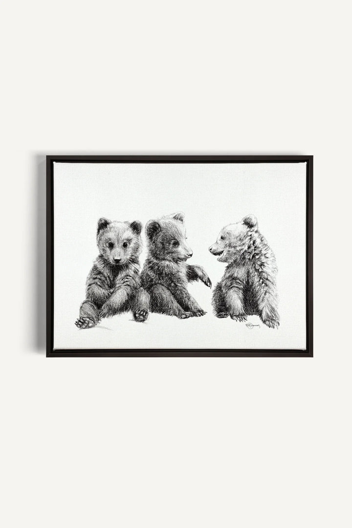 3 Brown Bear Cubs "Social Animal" Collection, canvas print