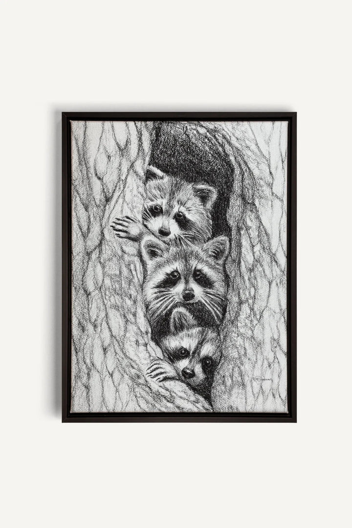 3 Raccoons in a tree, canvas print - LE NID atelier