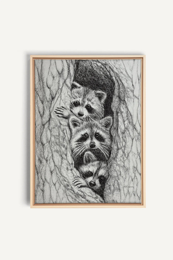 3 Raccoons in a tree, canvas print - LE NID atelier