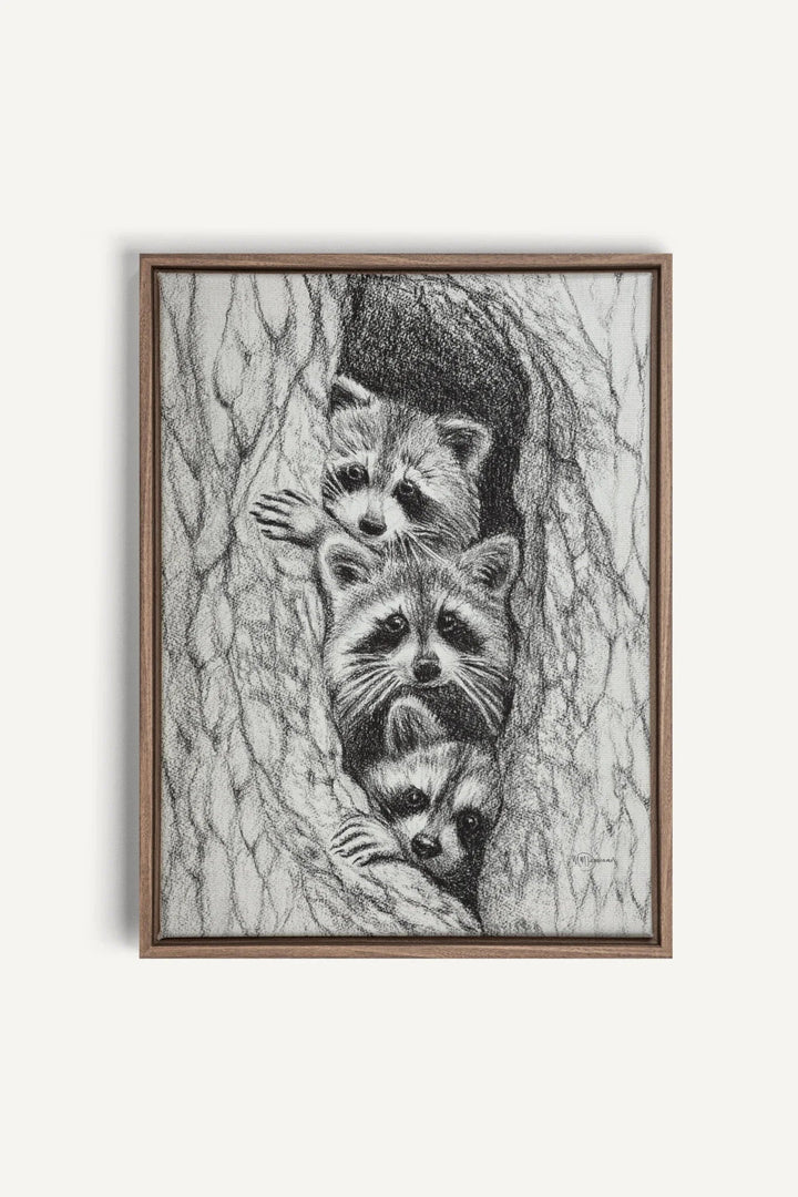 3 Raccoons in a tree, canvas print - LE NID atelier