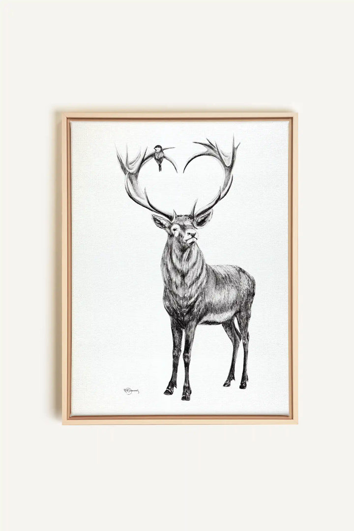 Deer with heart shaped antlers, canvas print