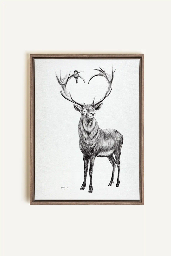 Deer with heart shaped antlers, canvas print