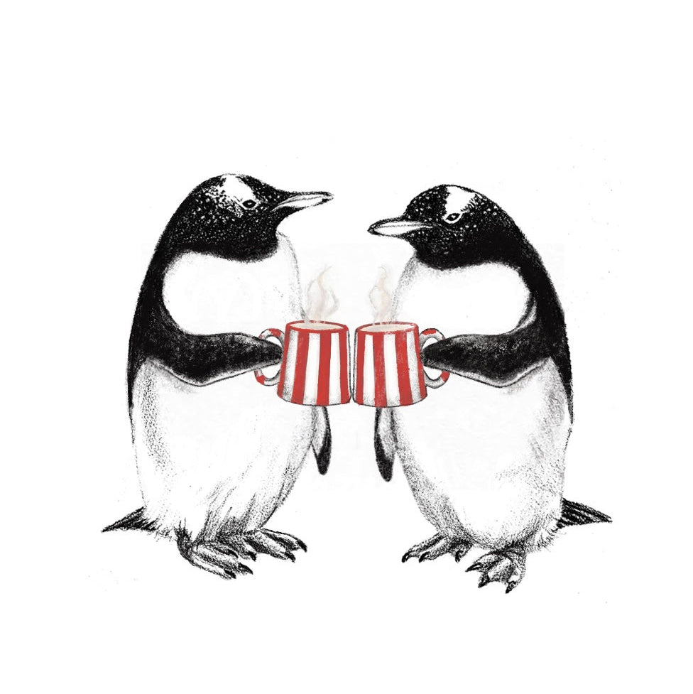 Penguins Sharing Coffee - Christmas Card