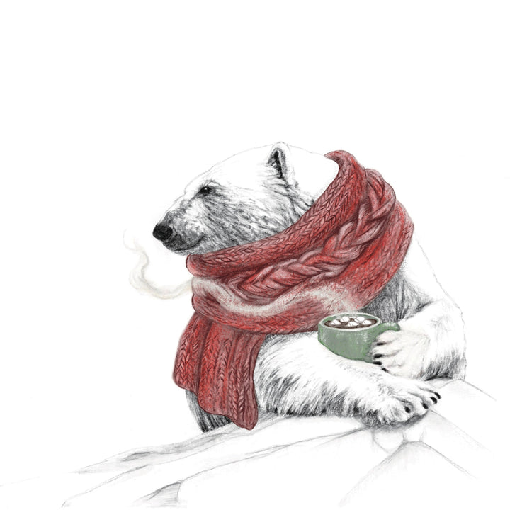 Polar Bear with Hot Chocolate - Christmas Card