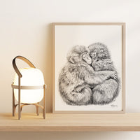 Câlin de Singes - affiche - cadre déco animaux