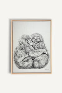 Adorable étreinte de singes, impression sur toile