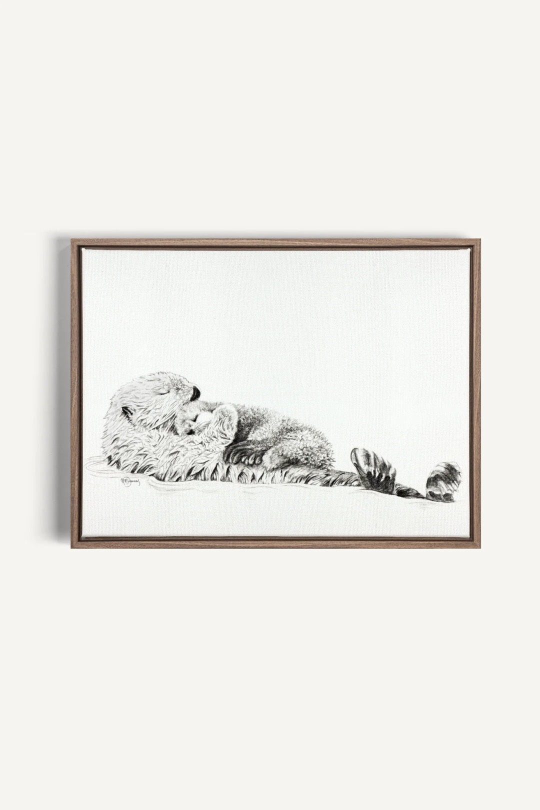 Adorable Sea Otter swimming with her Cub, canvas print - LE NID atelier