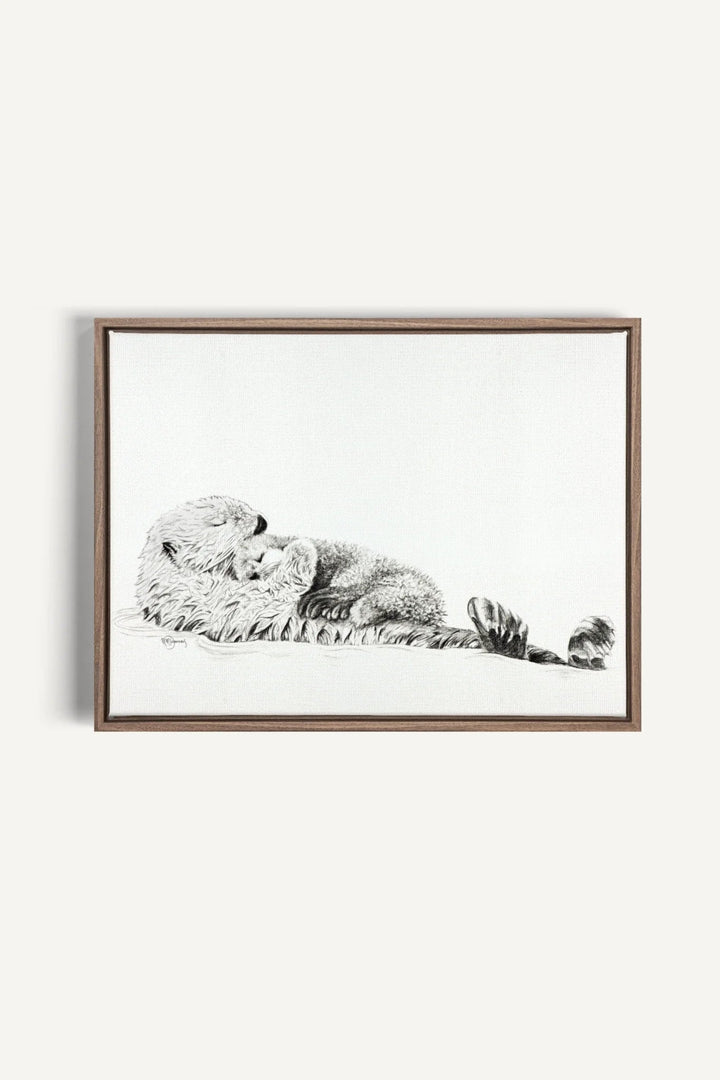Adorable Sea Otter swimming with her Cub, canvas print - LE NID atelier