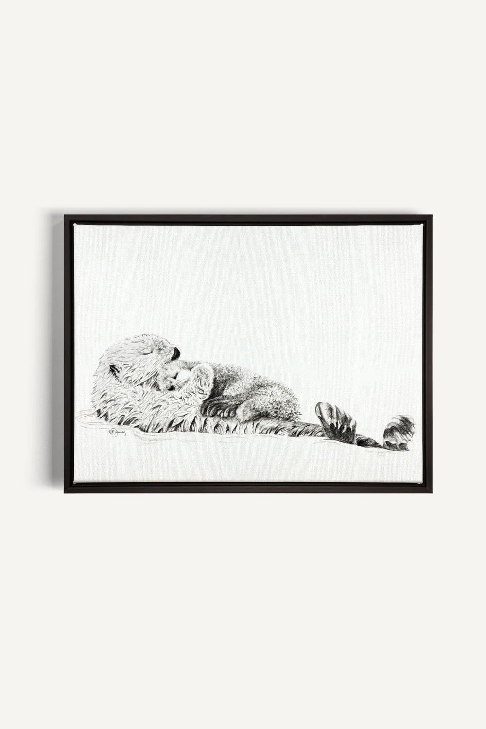 Adorable Sea Otter swimming with her Cub, canvas print - LE NID atelier