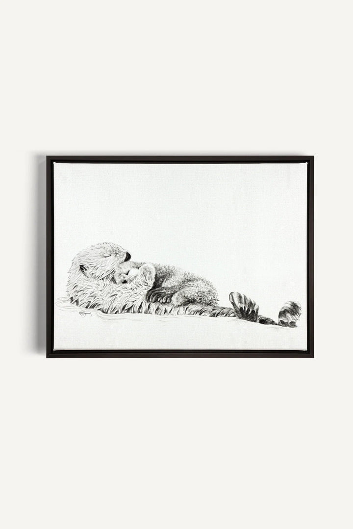 Adorable Sea Otter swimming with her Cub, canvas print - LE NID atelier