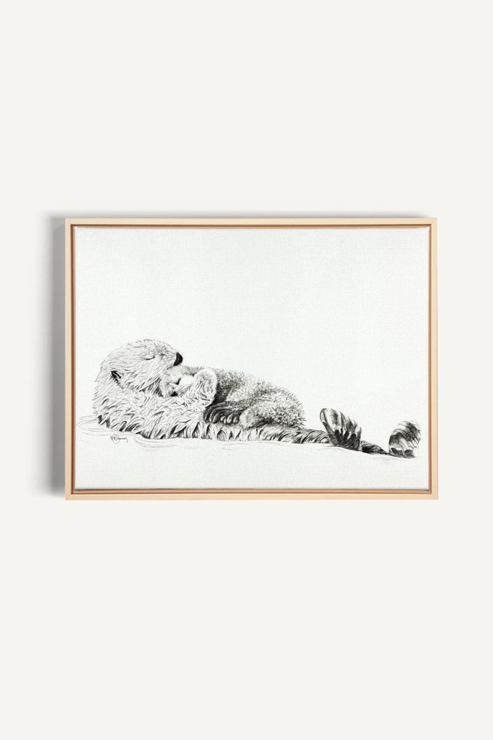 Adorable Sea Otter swimming with her Cub, canvas print - LE NID atelier