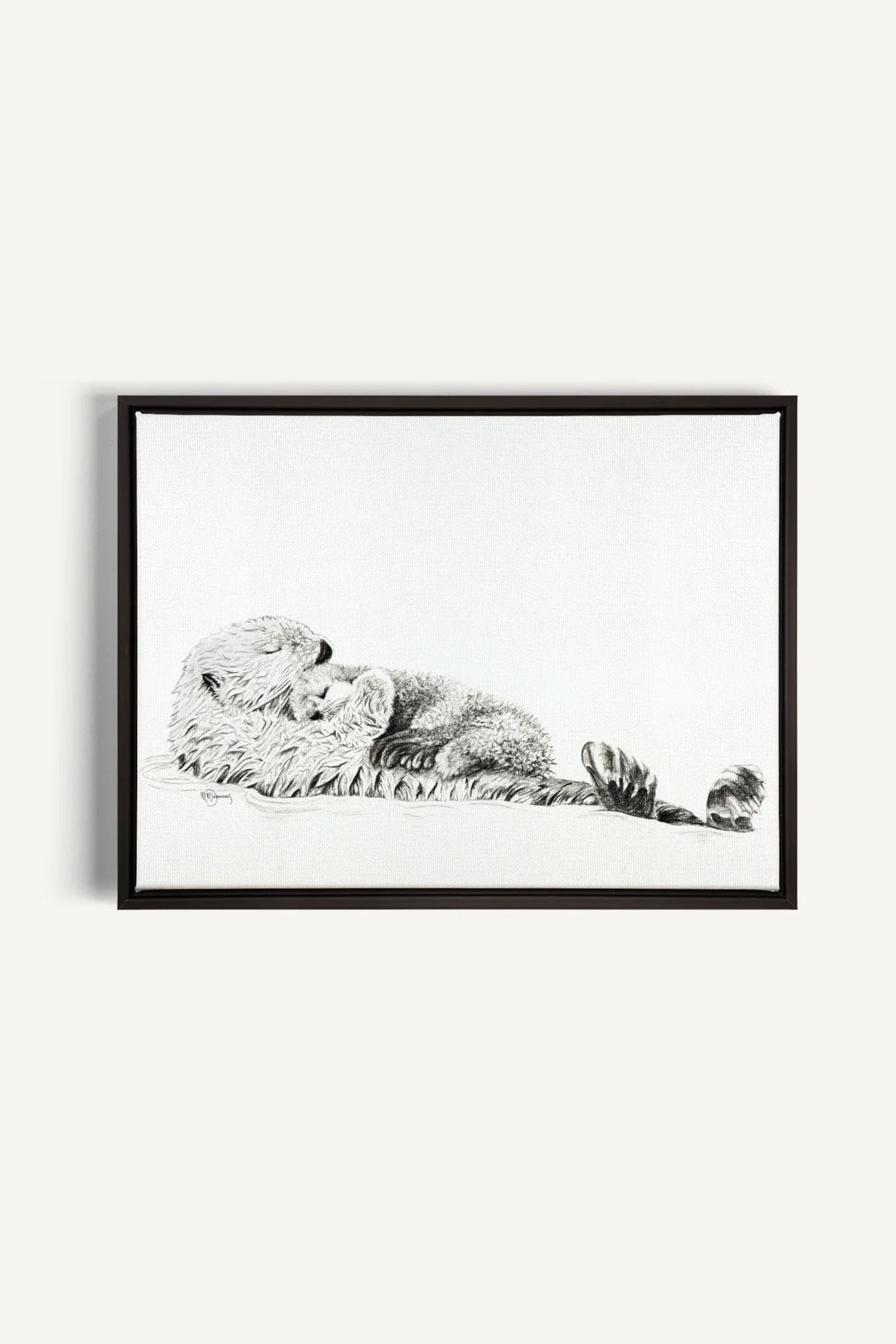 Adorable Sea Otter swimming with her Cub, canvas print