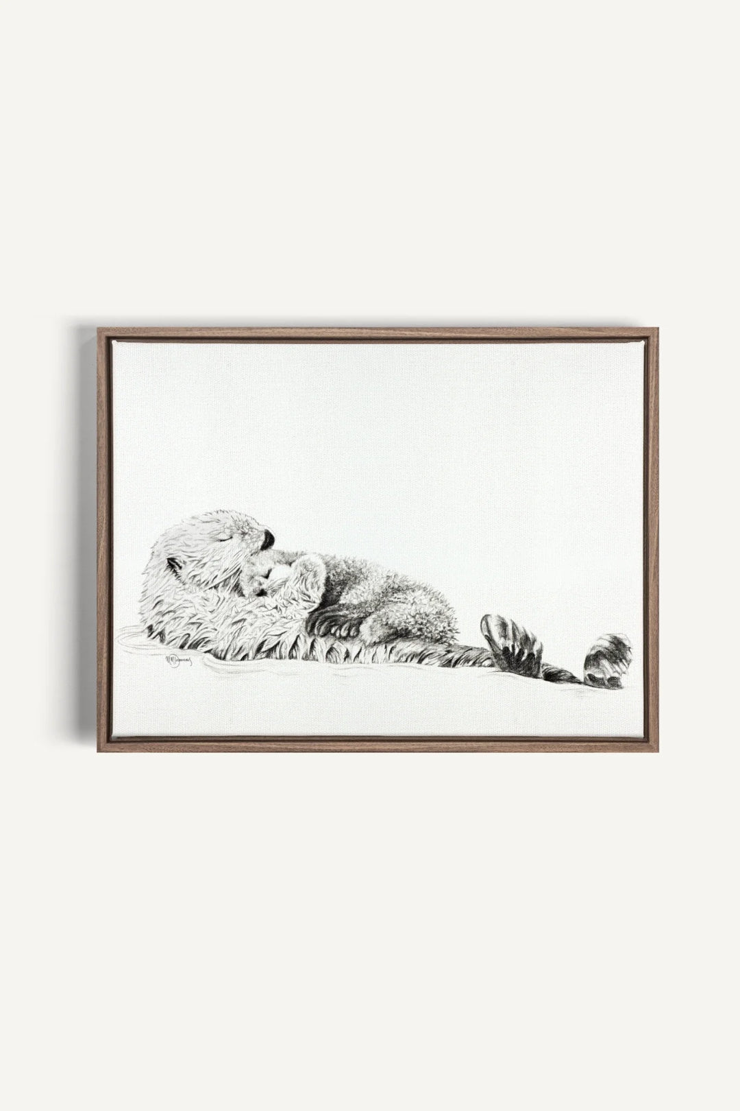 Adorable Sea Otter swimming with her Cub, canvas print