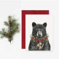 Ours Noir avec cloches - carte de souhaits de Noël