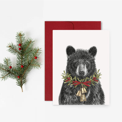 Black Bear with bells - Christmas greeting card - LE NID atelier