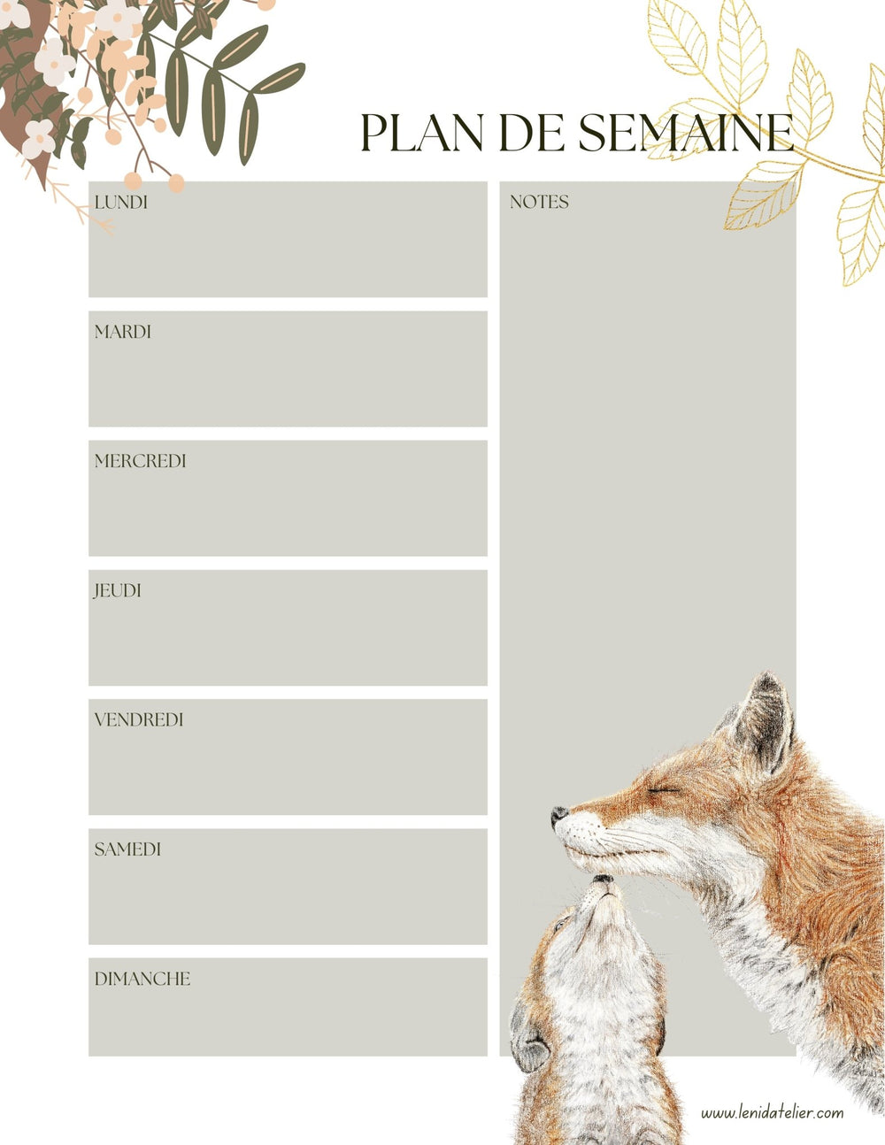 Cute Week planner with Mama Fox - to download - LE NID atelier