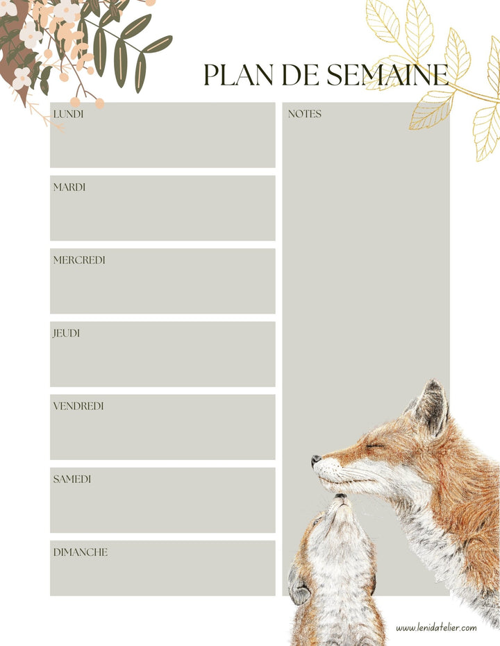 Cute Week planner with Mama Fox - to download - LE NID atelier