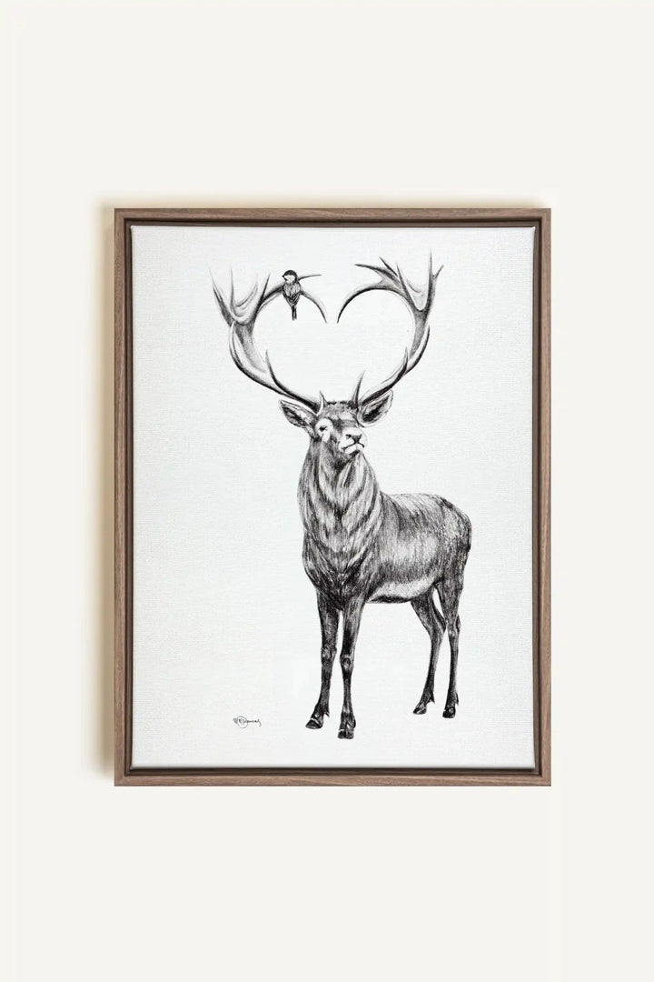 Deer with heart shaped antlers, canvas print - LE NID atelier