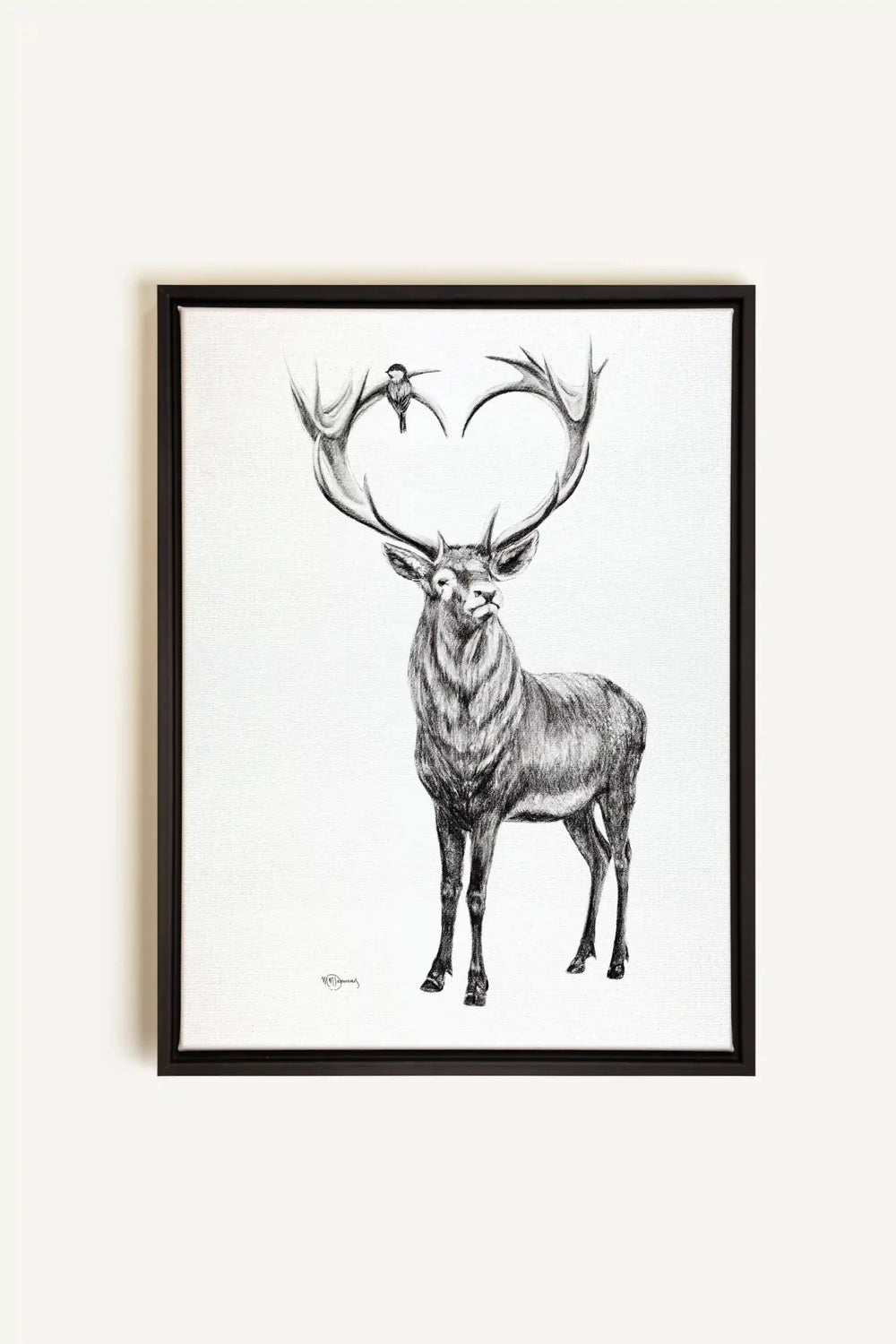 Deer with heart shaped antlers, canvas print - LE NID atelier