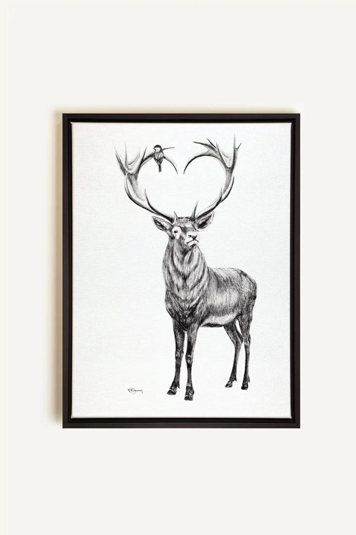 Deer with heart shaped antlers, canvas print - LE NID atelier
