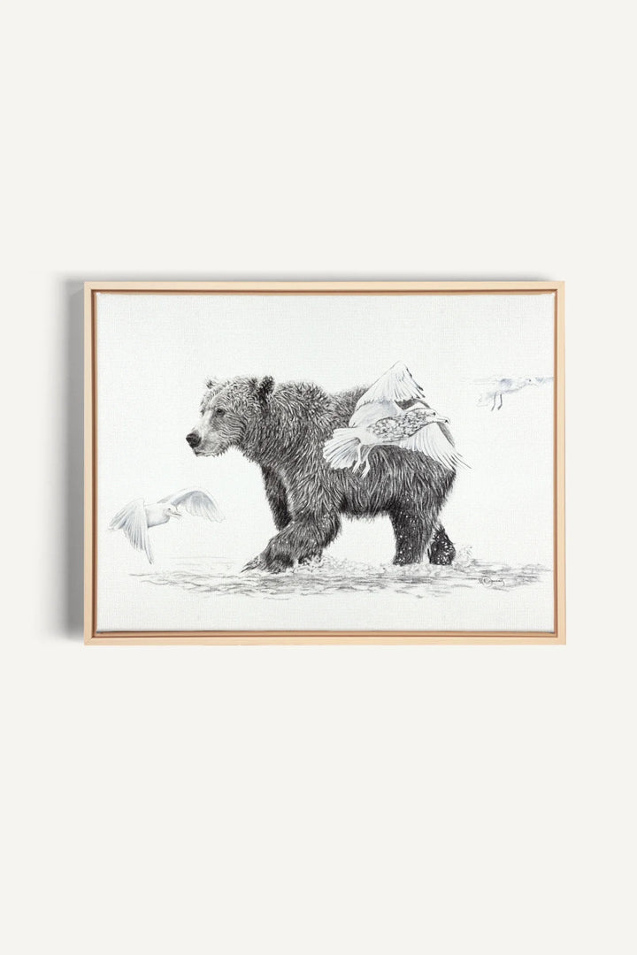 Grizzly with Birds, canvas print