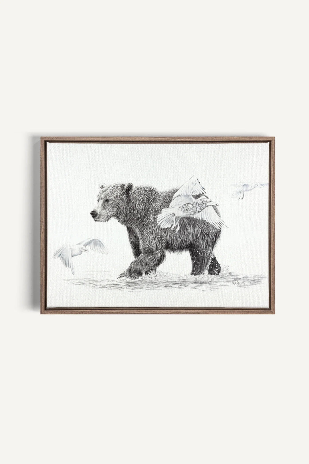 Grizzly with Birds, canvas print