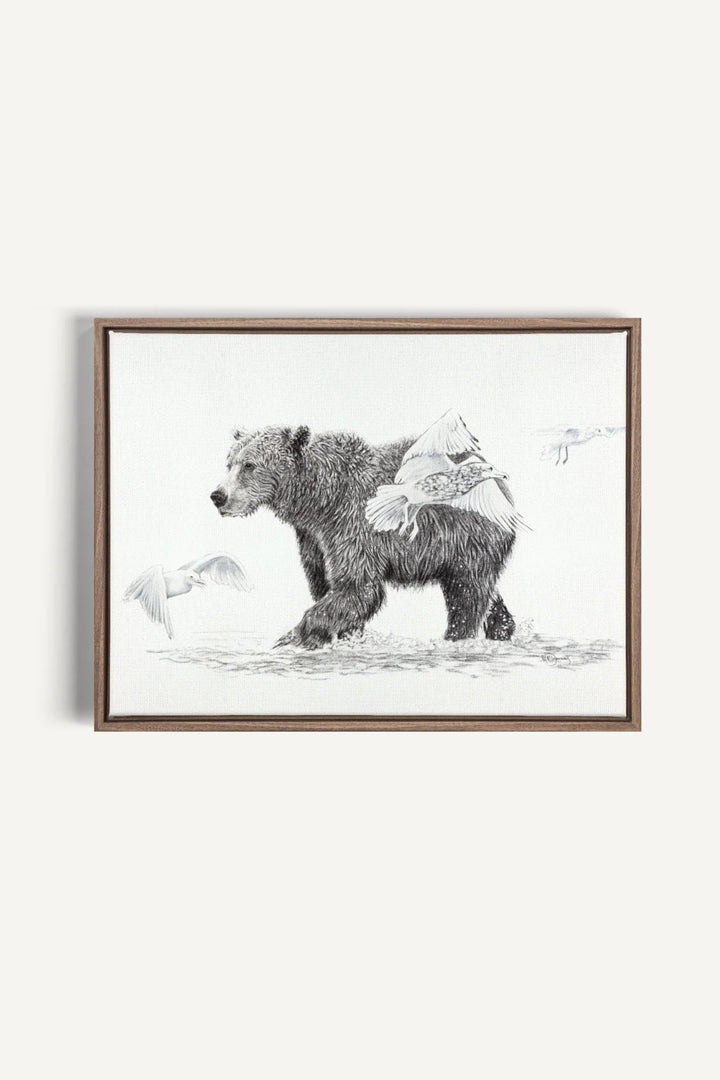 Grizzly with Birds, canvas print
