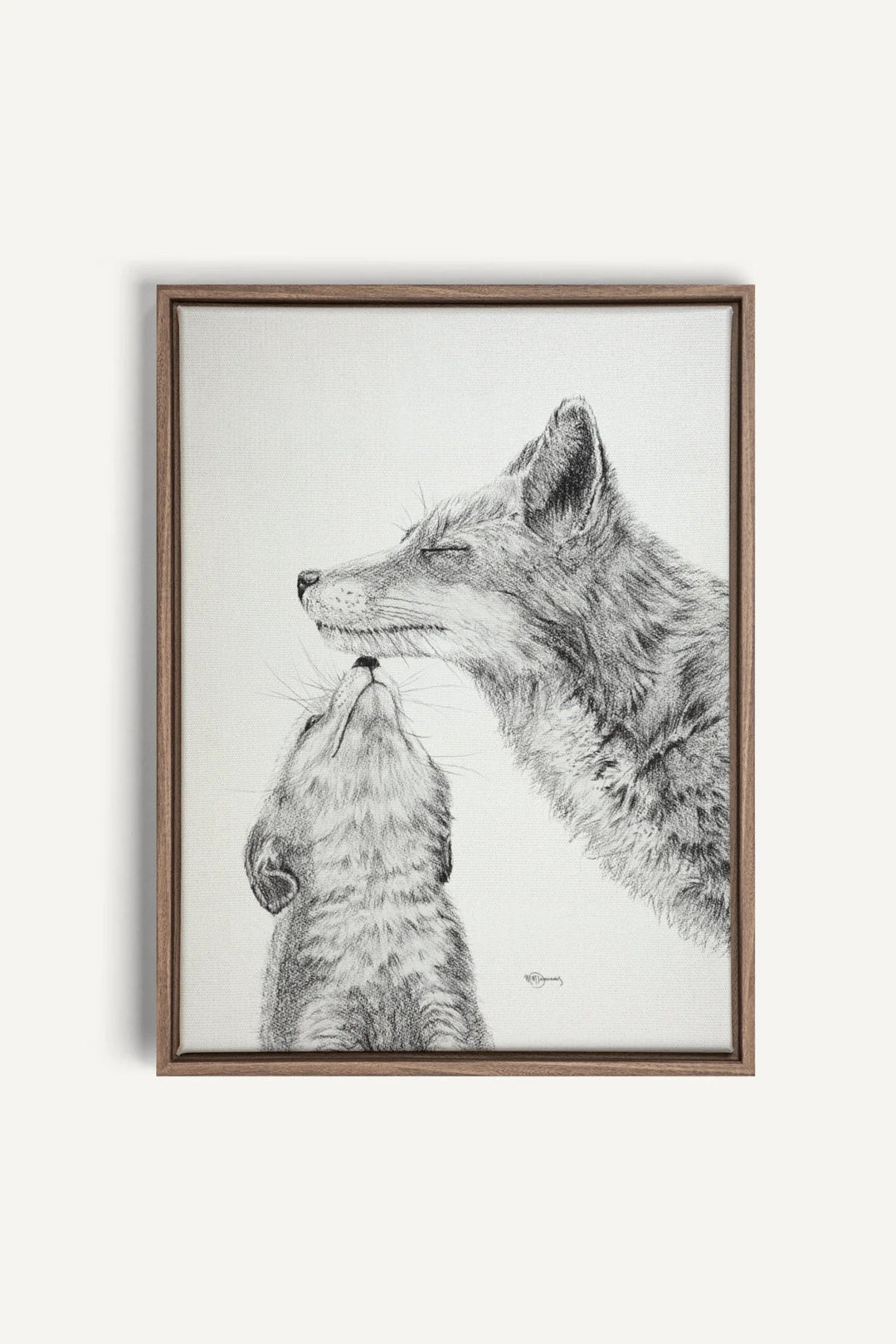 Mama Fox with baby Black and White, canvas print - LE NID atelier