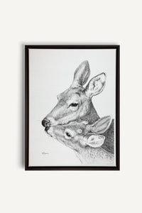 Biche et son faon, impression sur toile