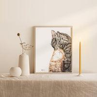 Maman chat avec son bébé - Affiche - Couleur