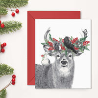 Stag with Mistletoe Crown - Christmas Greeting Card