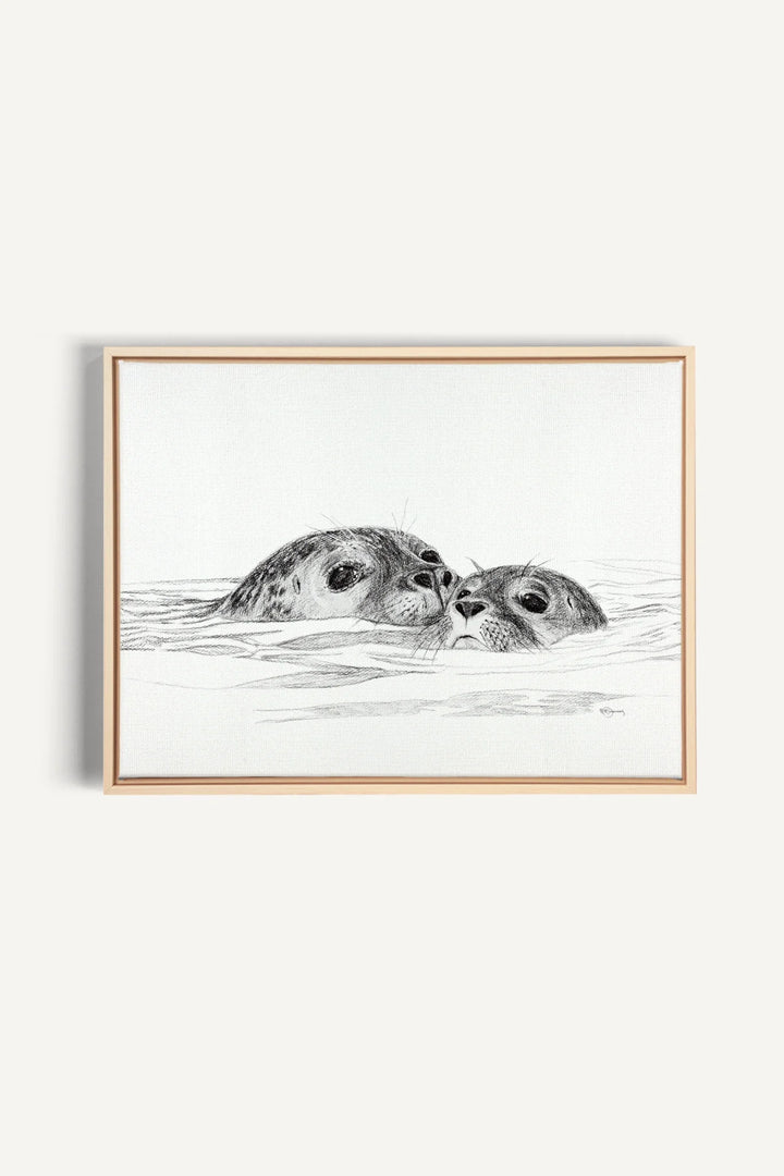 Seal with cub, canvas print