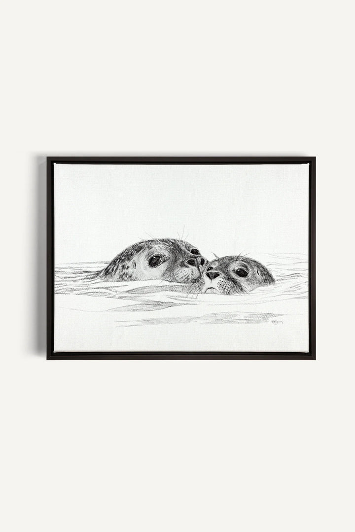 Seal with cub, canvas print
