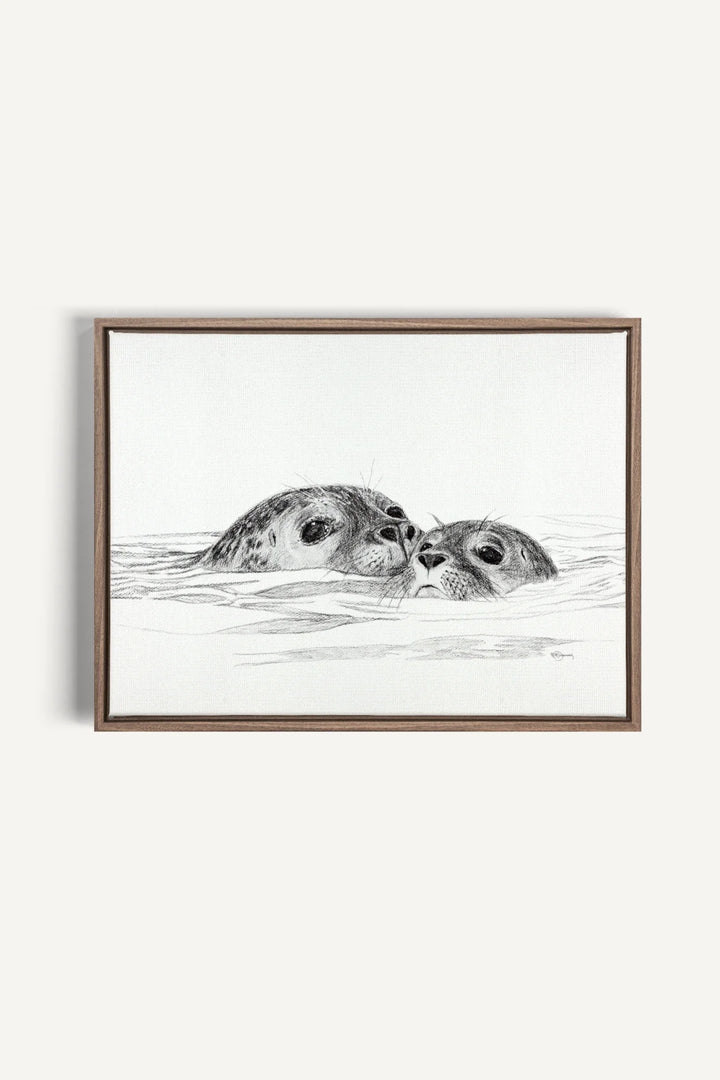 Seal with cub, canvas print