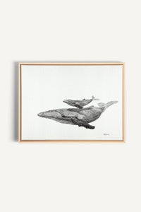 Baleine avec baleineau, impression sur toile