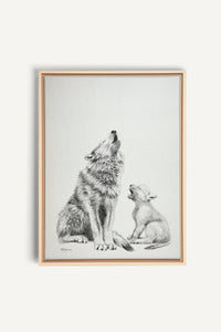 Wolf Howling with Cub, canvas print