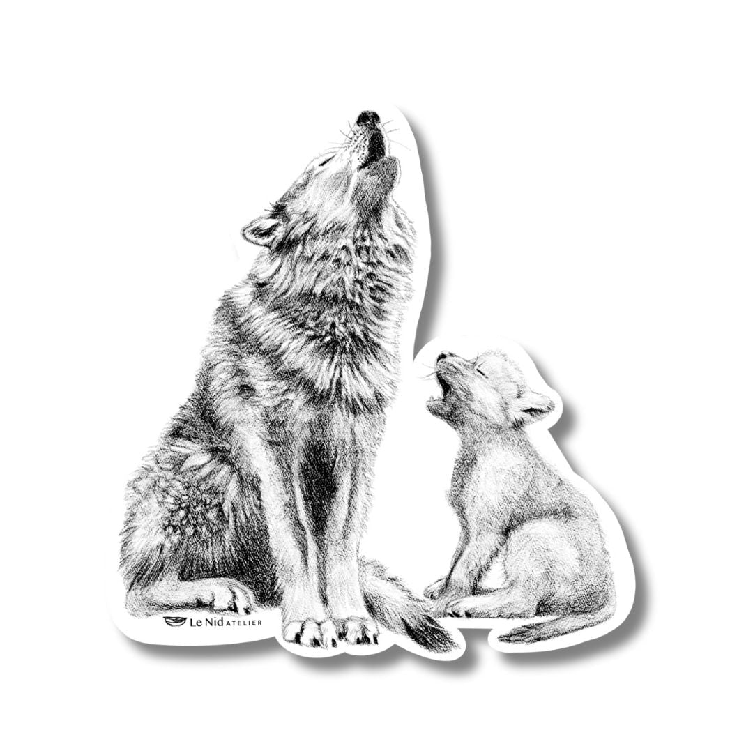 Wolf with cub - Magnet - LE NID atelier