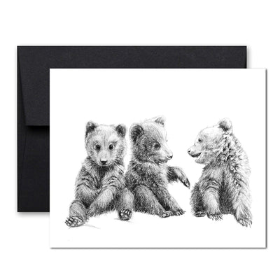 3 Baby Grizzly Bear Cubs Greeting Card - LE NID atelier