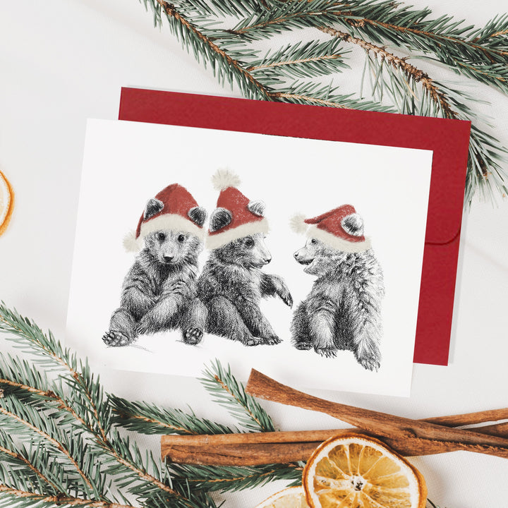 3 Bear Cubs playing - Christmas Greeting Card - LE NID atelier