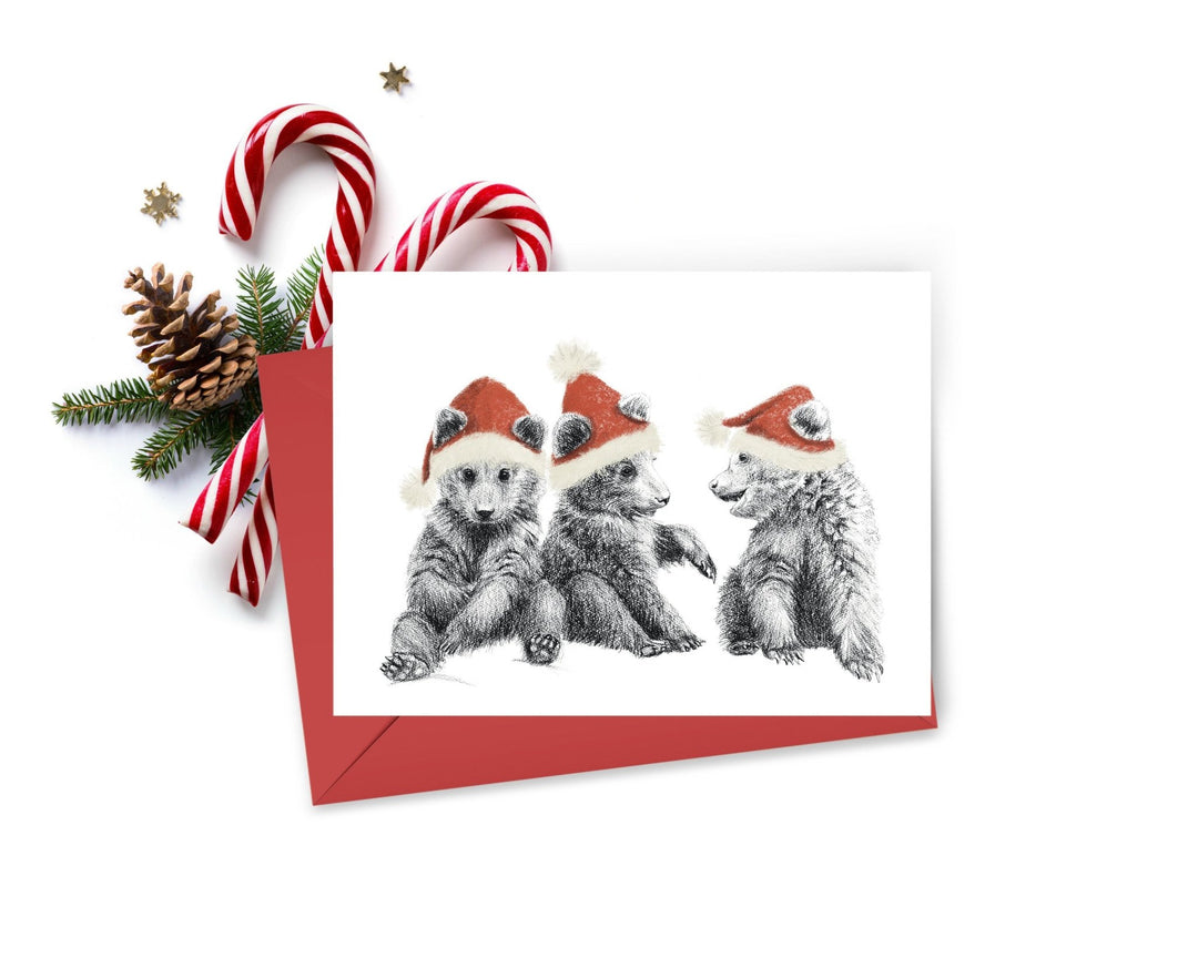 3 Bear Cubs playing - Christmas Greeting Card - LE NID atelier