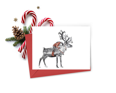 Tsaatan Girl with Reindeer - Christmas Greeting Card