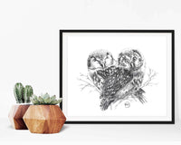 Adorable Owls in love - art print