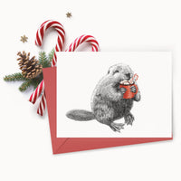 Beaver and hot chocolate- Christmas Greeting Card