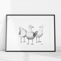 Drôles de Mouettes - Illustration - cadre déco noir et blanc