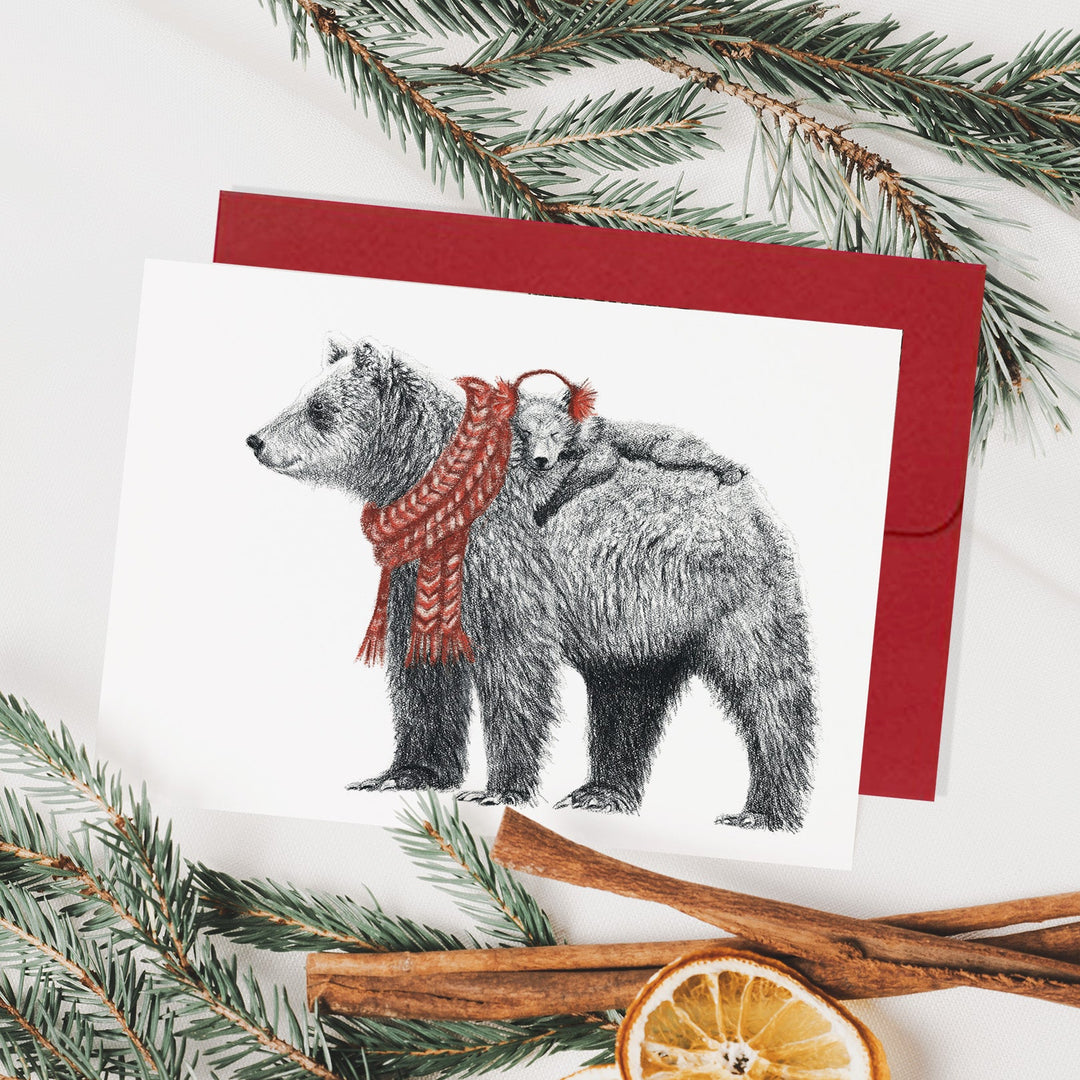 Grizzly Bear with Baby - Christmas Greeting Card - LE NID atelier