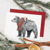 Grizzly Bear with Baby - Christmas Greeting Card