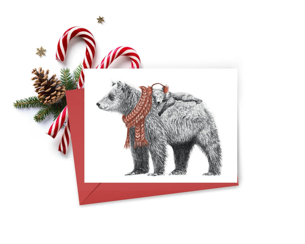 Grizzly Bear with Baby - Christmas Greeting Card - LE NID atelier